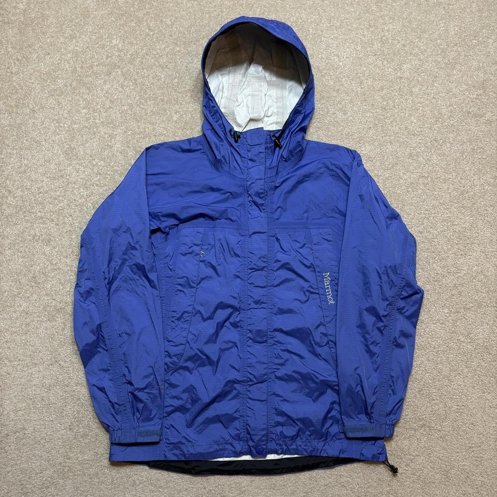 Vtg Marmot PreCip Jacket Womens Small Blue Hooded Waterproof Rain Shell Hiking
